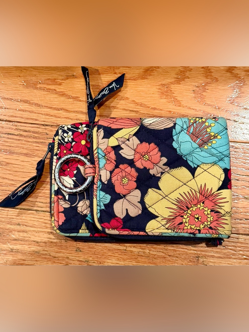 Vera Bradley Navy Floral Quilted Wristlet Wallet with Keyring